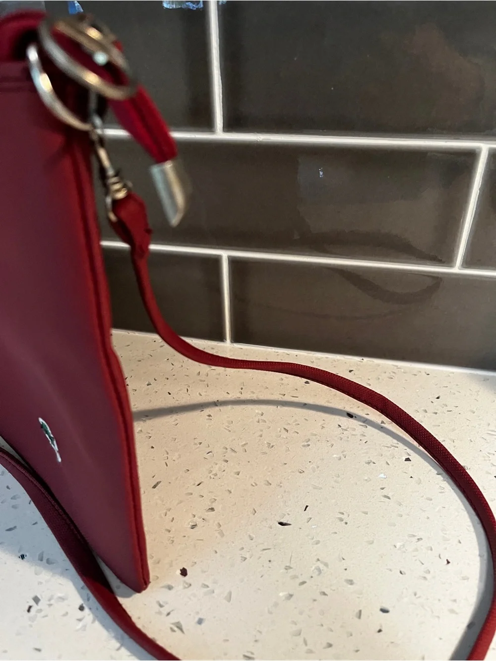 Lacoste Vintage Red Burgundy Crossbody Nylon Shoulder Bag